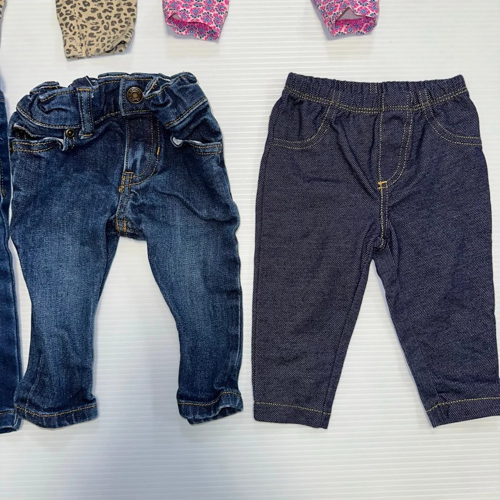 Lot of 5  Baby Girl Bottoms Bundle Casual Pants 6 Months Blue Beige Pink Jeans